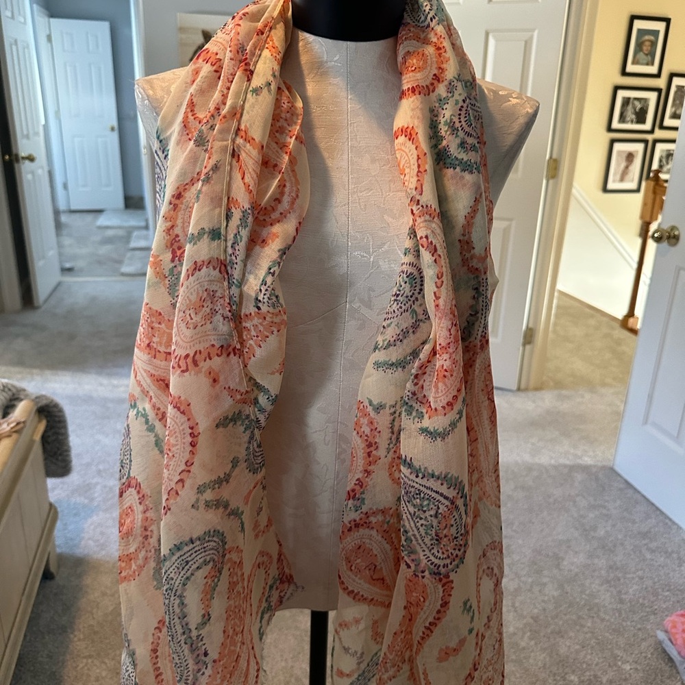 Paisley Print Scarf in Cream and Orange